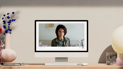 desktop computer on a video meeting