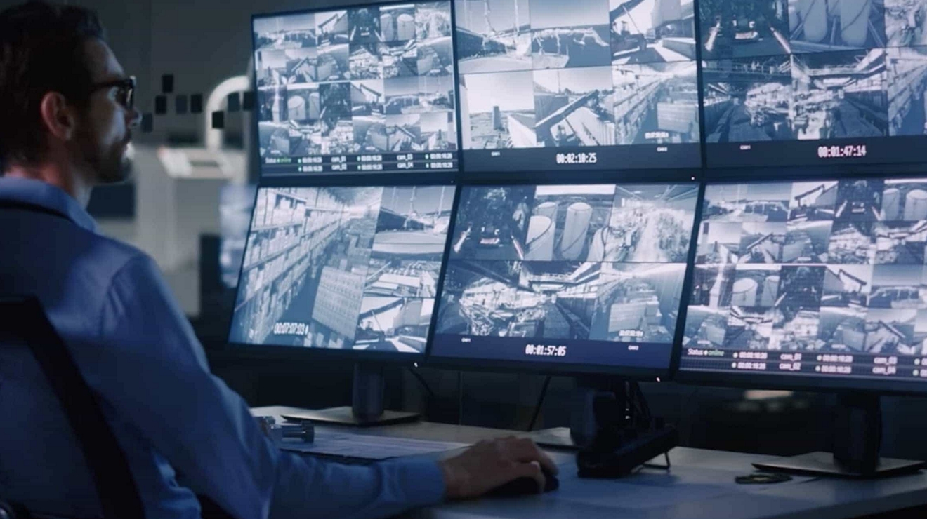 A technician monitors near real-time video feeds for anomalies.