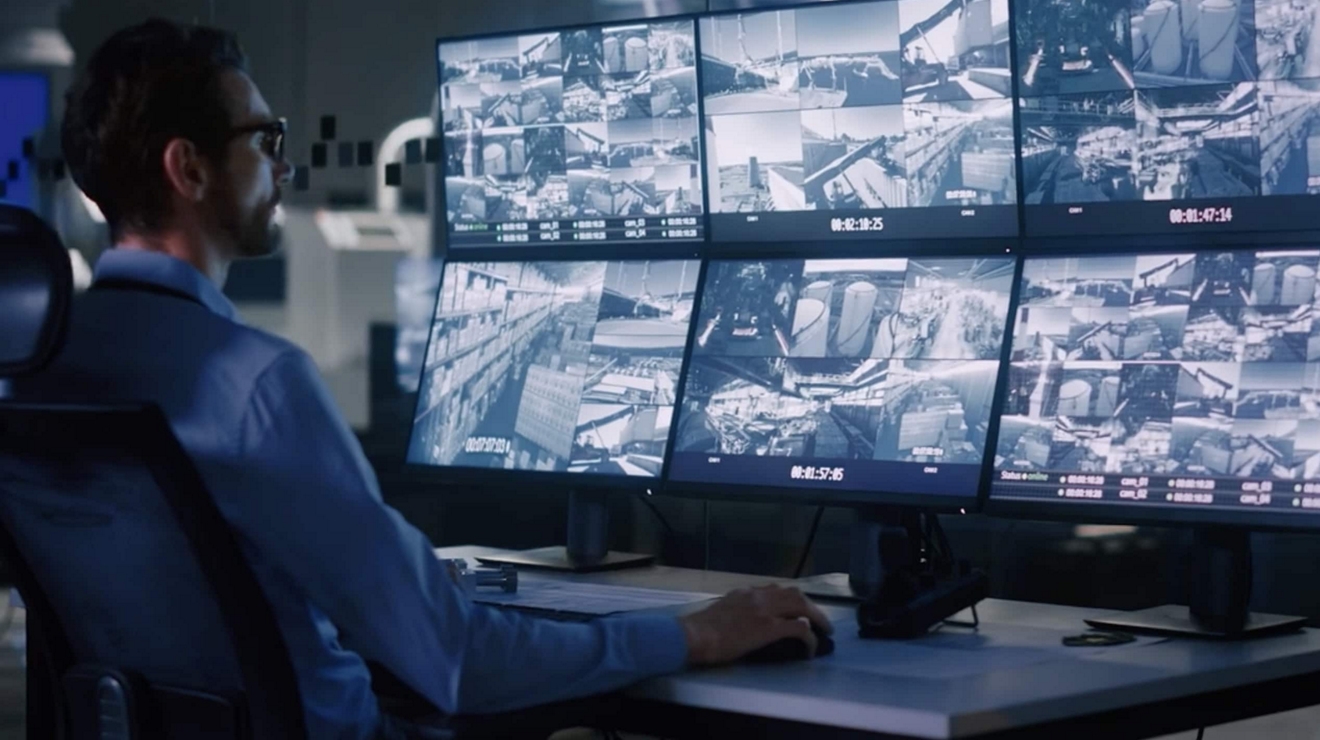 A technician monitors near real-time video feeds for anomalies.