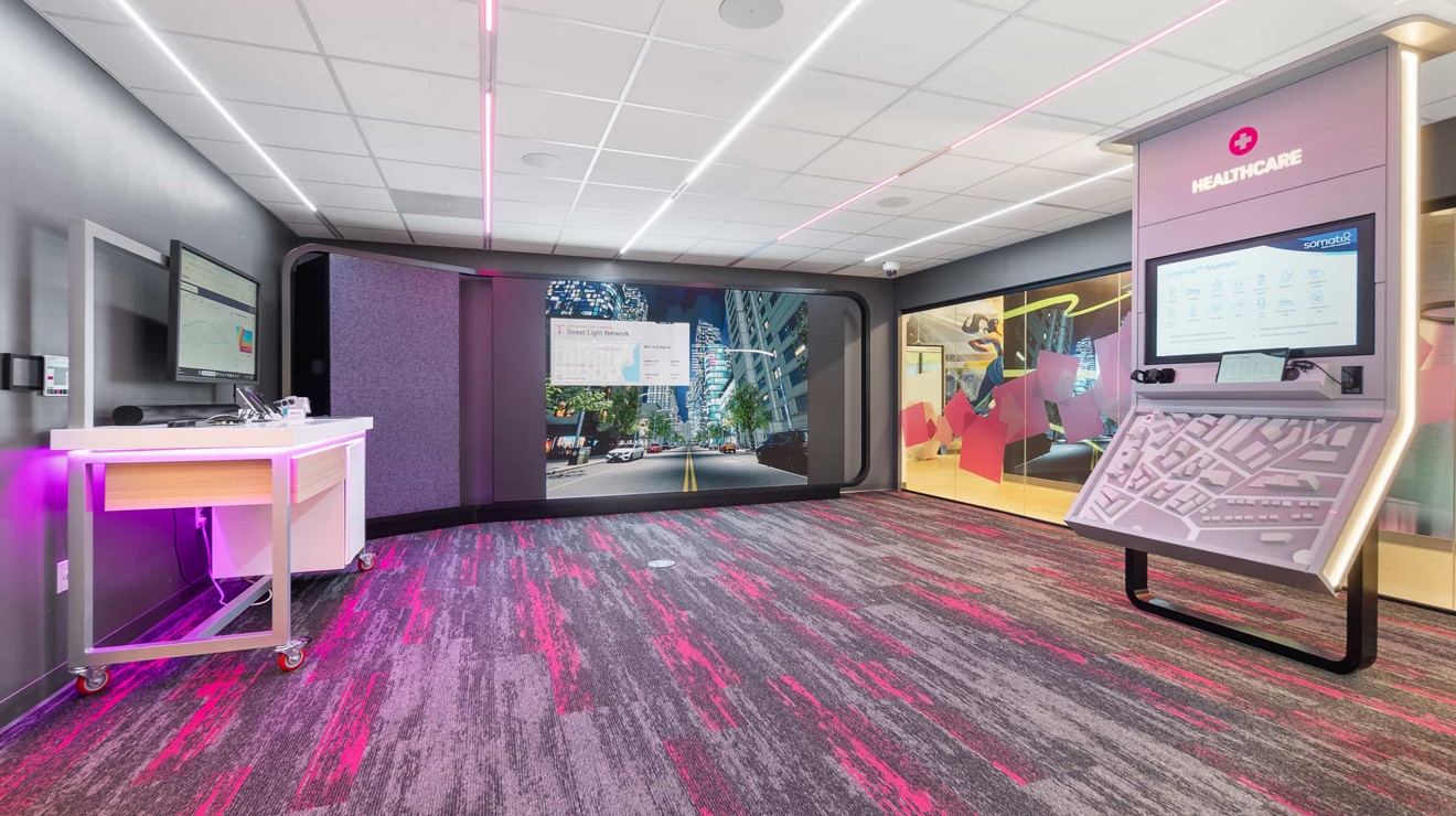 The T-Mobile Curiosity Lab in Peachtree Corners, Georgia, with interactive displays.