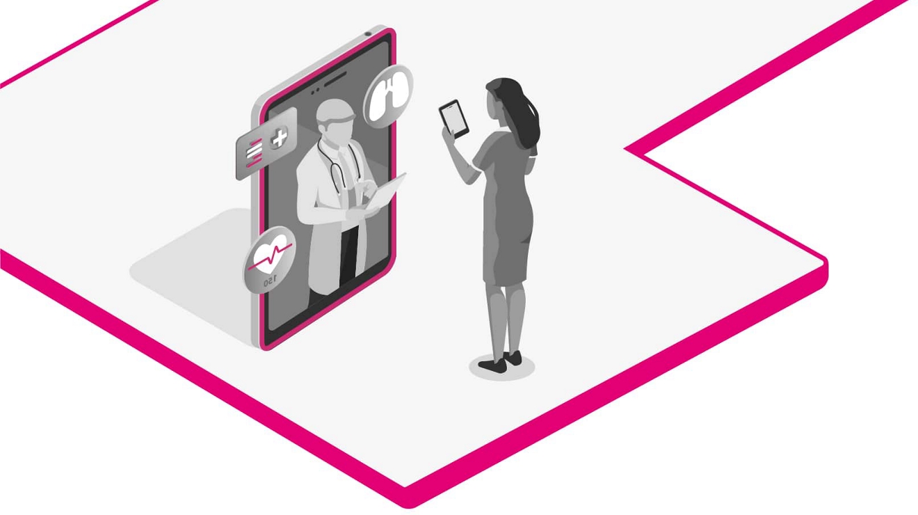 A physician evaluates his rural patient via telemedicine.