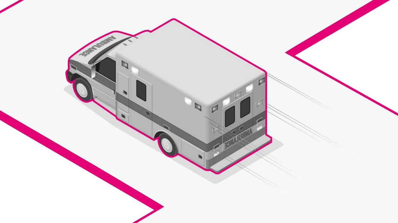 An ambulance in motion.