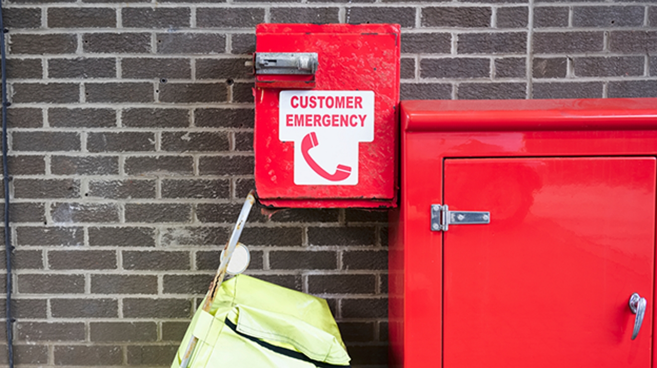 Red emergency phone boxes