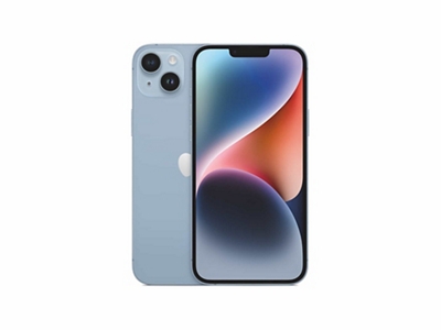 Two iPhone 14 smartphones, shown front and back.