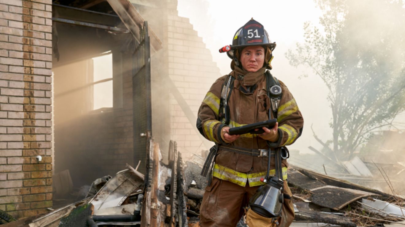Close up of a firefighter.