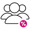 Three people with a percentage icon representing an employee discount.