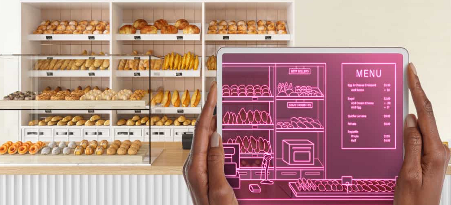 VR view of a bakery and its menu.