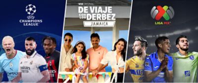 ​​ViX Premium haciendo streaming de Champions League, De Viaje con los Derbez, y Liga MX.​