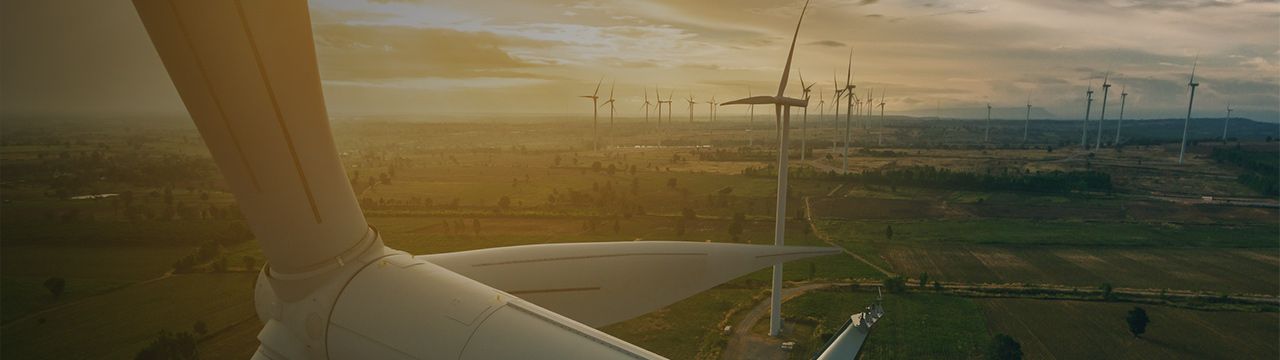 Aerial view of wind farm.