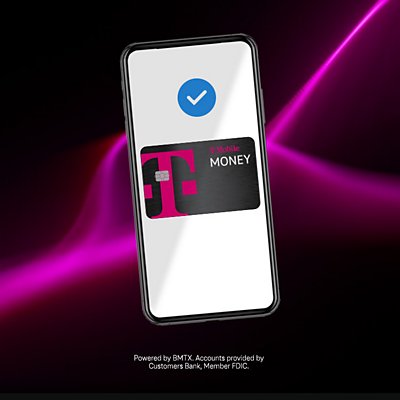 Device with T-Mobile MONEY card on screen and a check logo