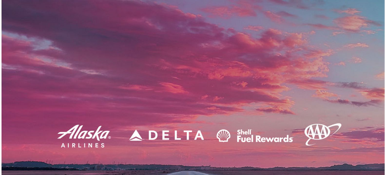 Logos for Alaska Airlines, Delta, Shell Fuel Rewards, and AAA