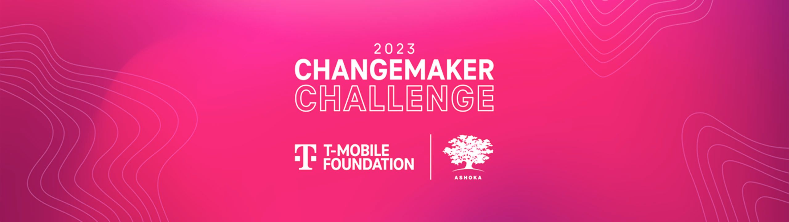 2023 Changemaker Challenge logo, T-Mobile Foundation logo, Ashoka logo.