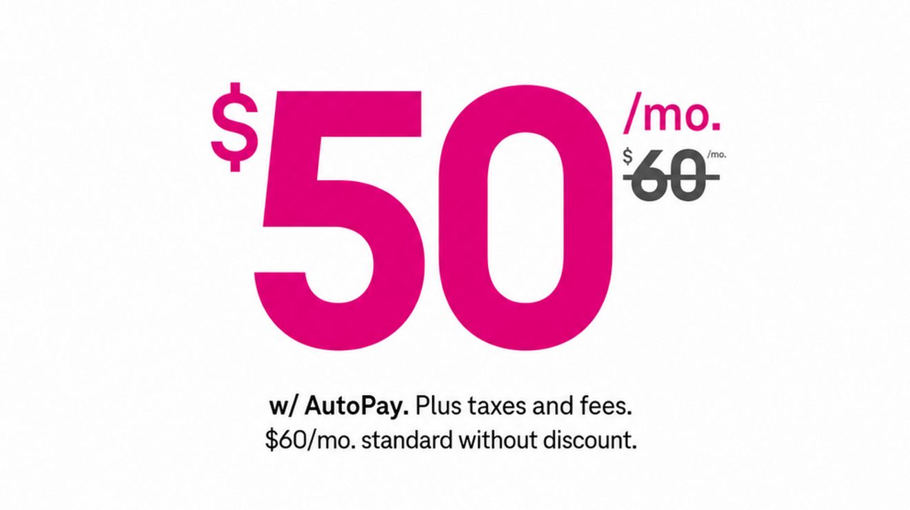 50 dollars a month with AutoPay. Plus taxes and fees. 60 dollars a month with strike through. 60 dollars a month, standard without discount.
