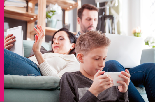 Family Using Phones