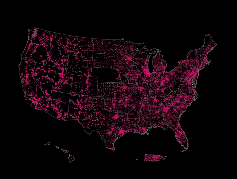 A map showing outdoor 5G 35/3 tier coverage