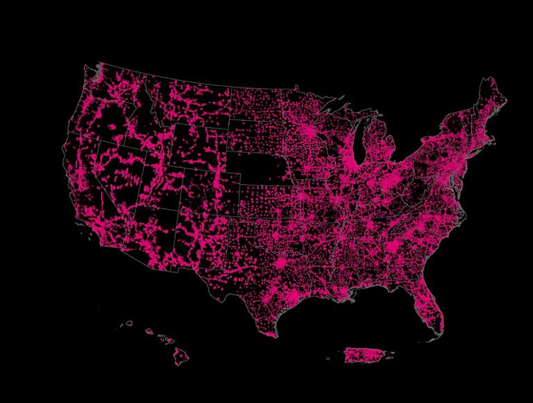 A map showing outdoor 5G 7/1 tier coverage