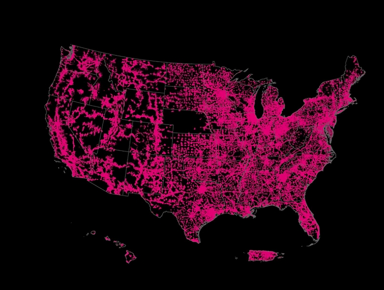 A map showing outdoor LTE 5/1 tier coverage