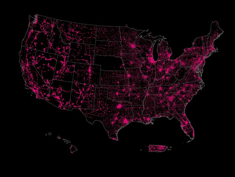 A map showing mobile in-vehicle LTE 5/1 tier coverage
