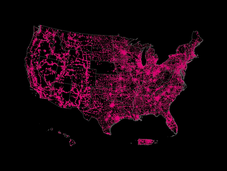 A map showing mobile in-vehicle voice coverage