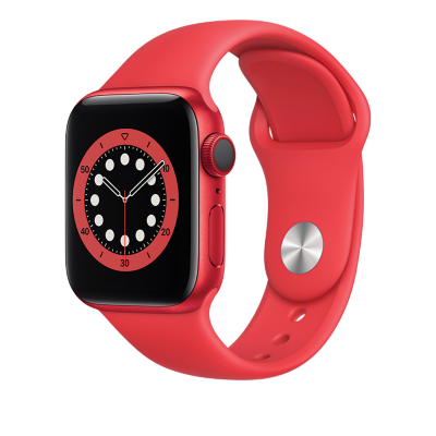 Apple Watch Series 6 40mm with red case and band.