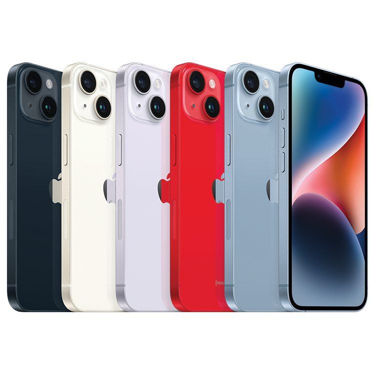 iPhone 14 devices in multiple colors