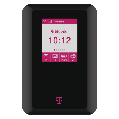 Black T-Mobile 5G hotspot and screen shown.