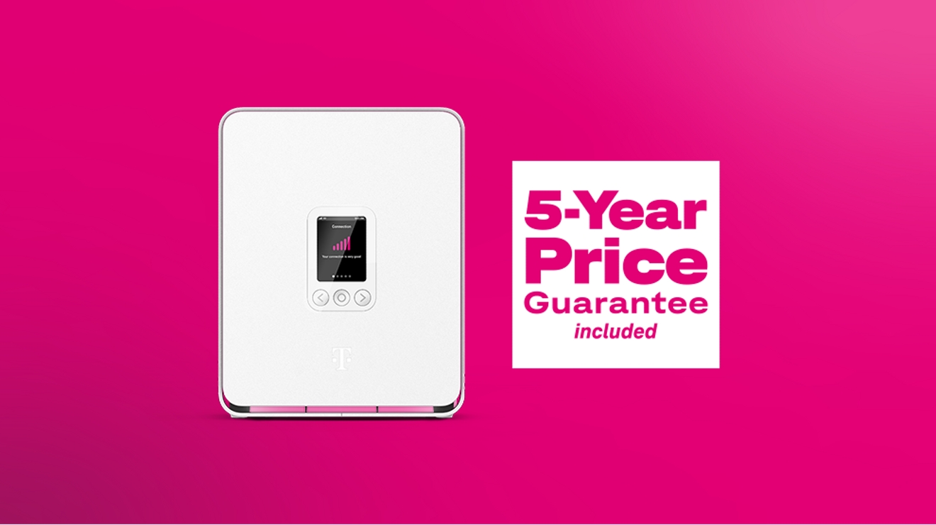 T-Mobile 5G Home Internet gateway with 5-year price guarantee promotion.