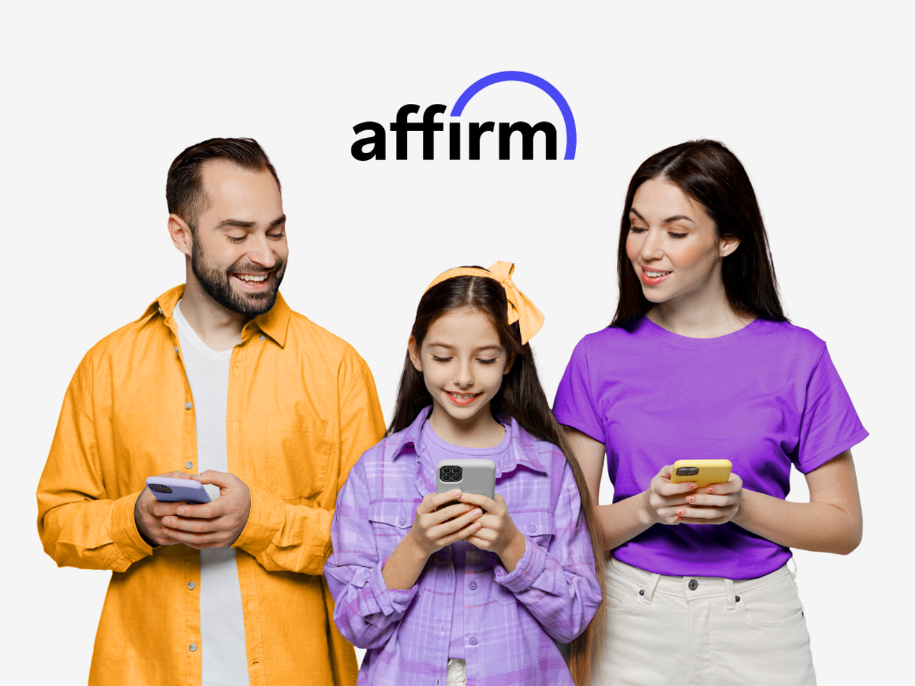 Family of three using their smartphones