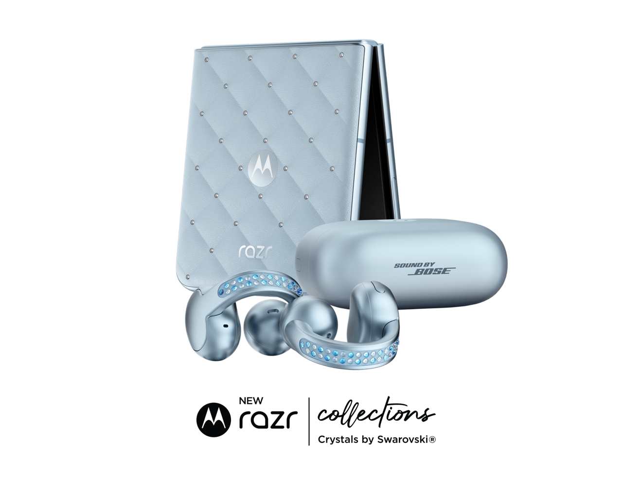 Crystal covered motorola razr and moto buds with moto buds case