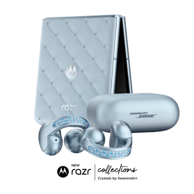 Crystal covered motorola razr and moto buds with moto buds case