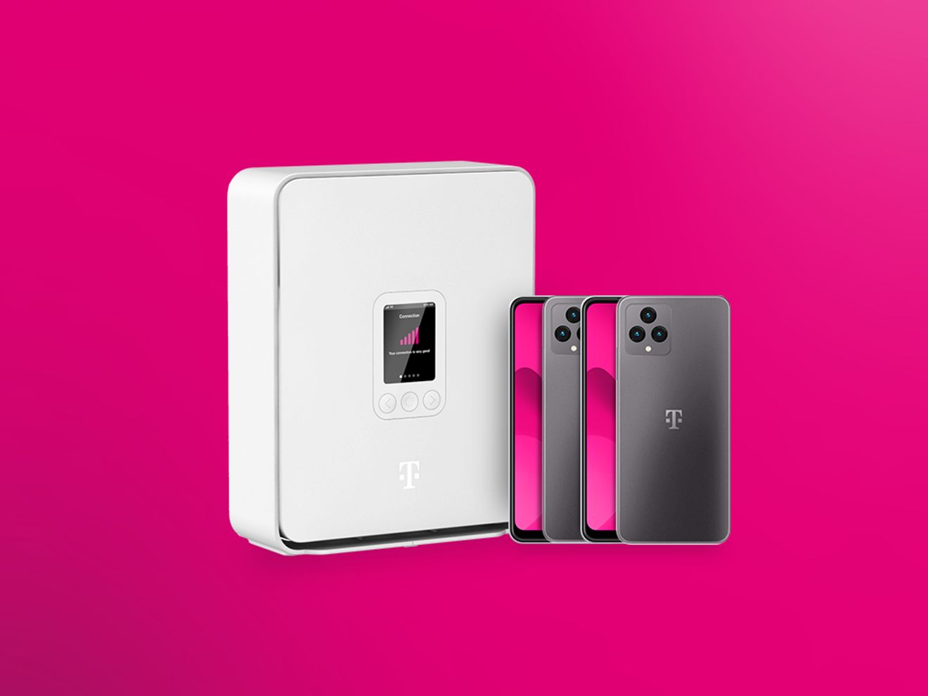 Wi-Fi 7 gateway and two phones are set together. 