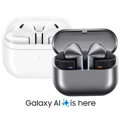 White and black Galaxy Buds3 and Buds3 Pro