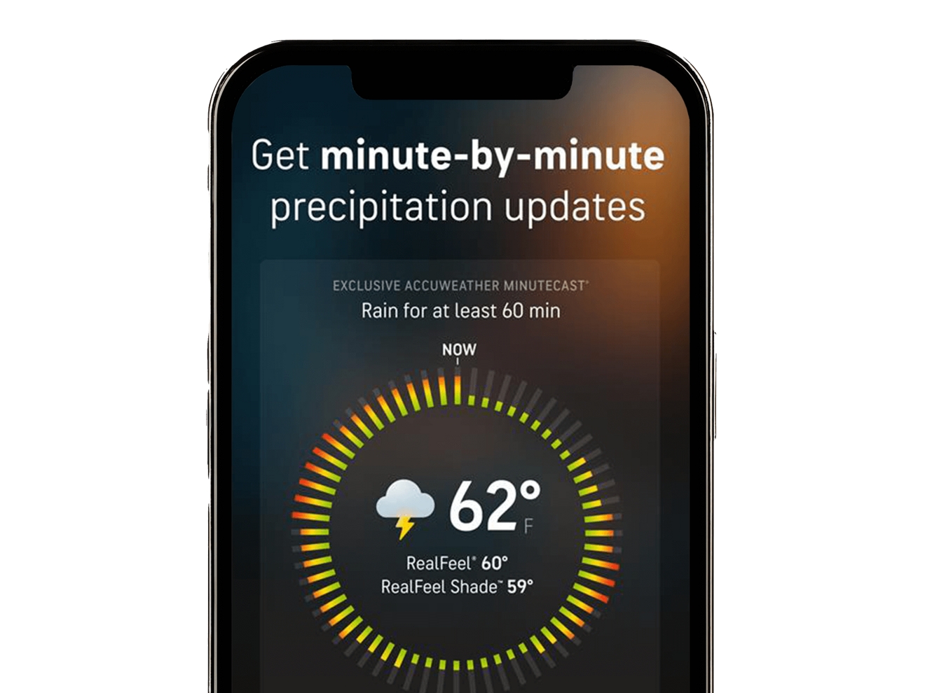 A smartphone screen showing the AccuWeather app in use.