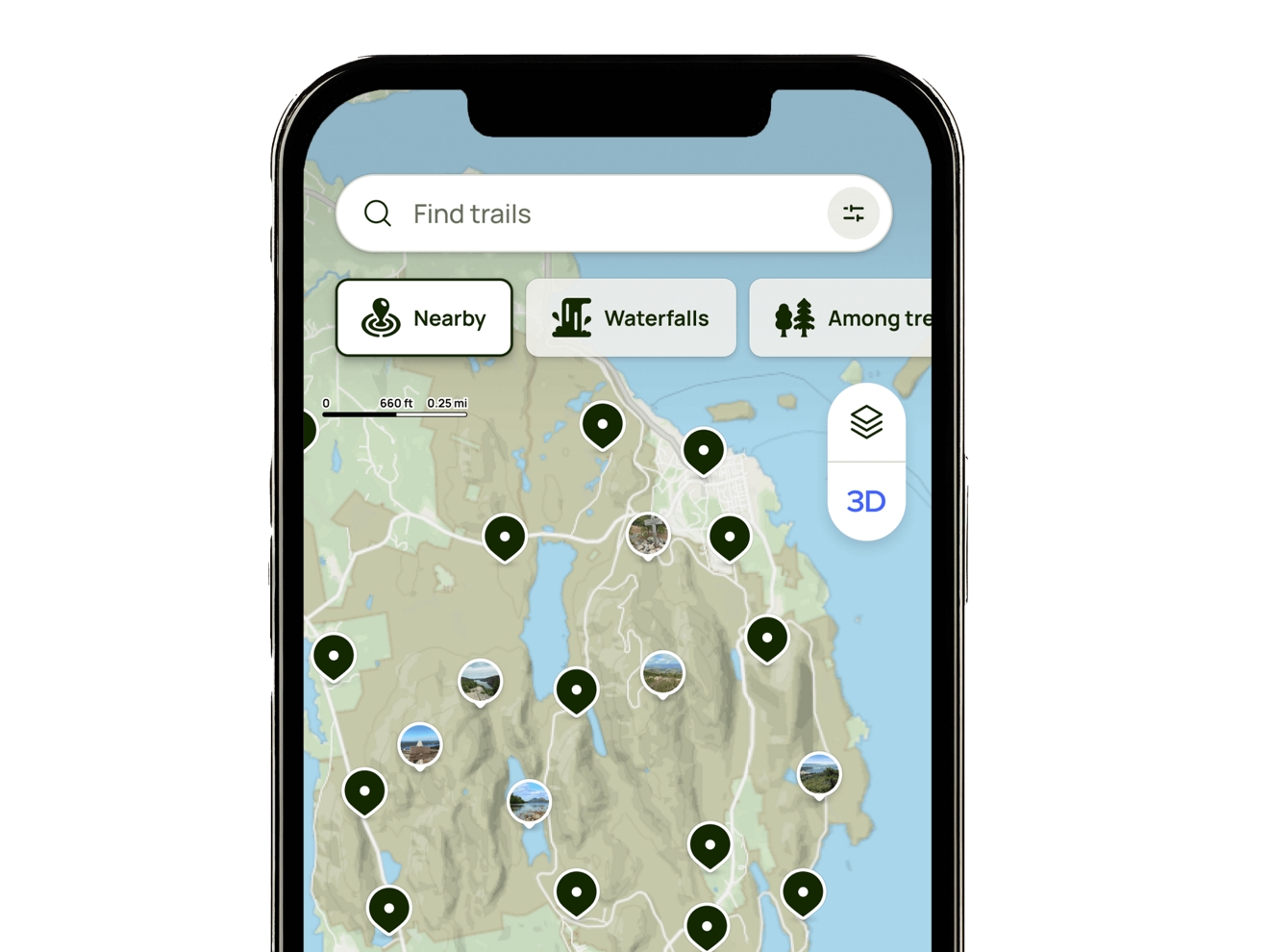 A cell phone screen showing the AllTrails app in use.