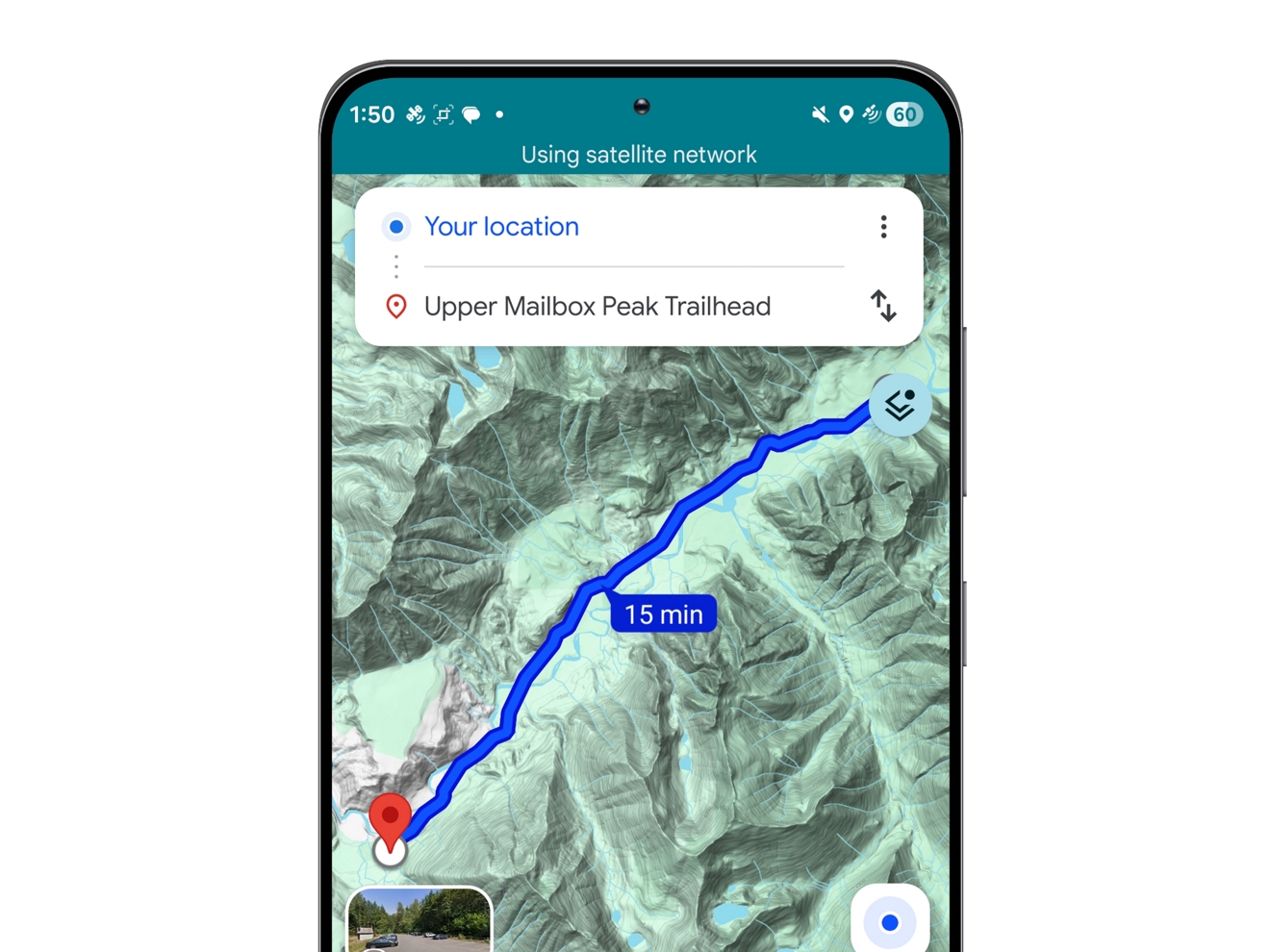 A cell phone screen showing the Google Maps app in use.