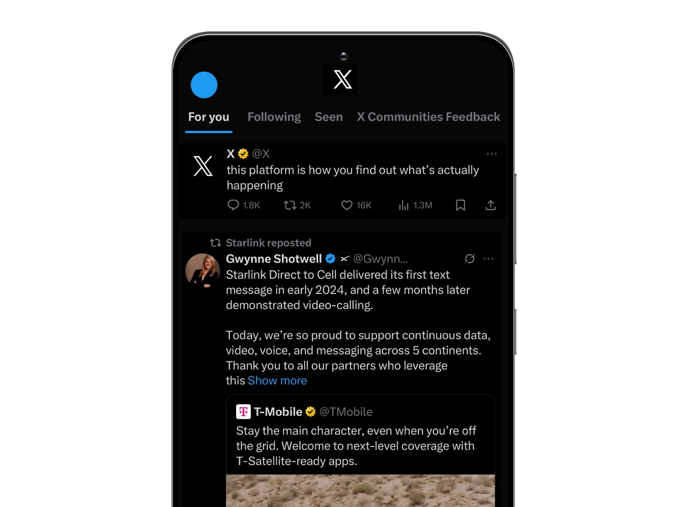 A smartphone screen showing the X app in use.