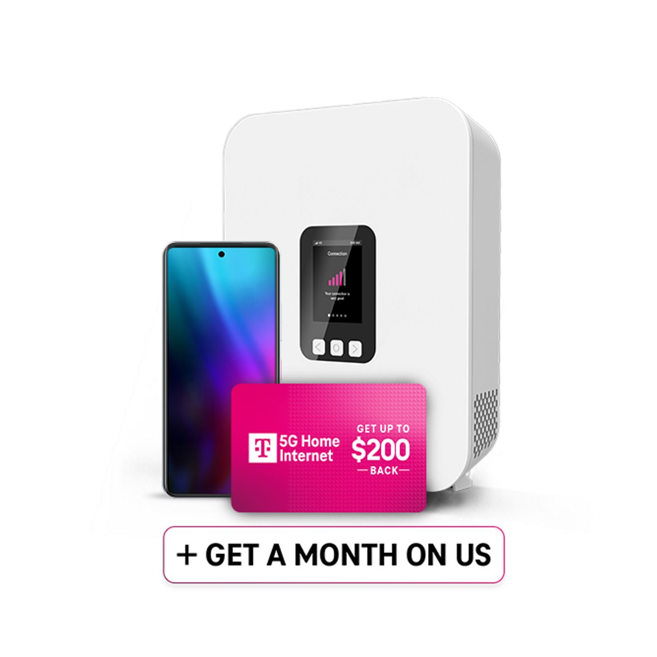 Promotion for T-Mobile 5G Home Internet: Get a Month On Us plus up to $200 back.