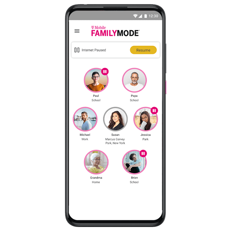 Phone with FamilyMode on screen, showing the internet control. 