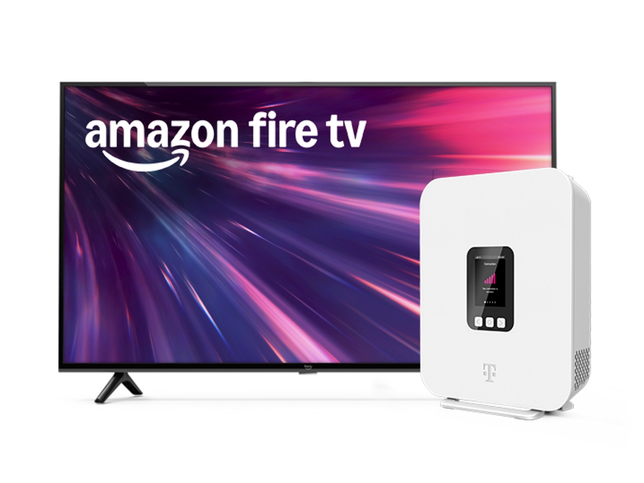 Amazon Fire TV 40-inch 2-Series next to a T-Mobile 5G Wi-Fi gateway.