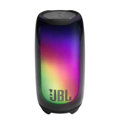 Black JBL speaker with rainbow lights