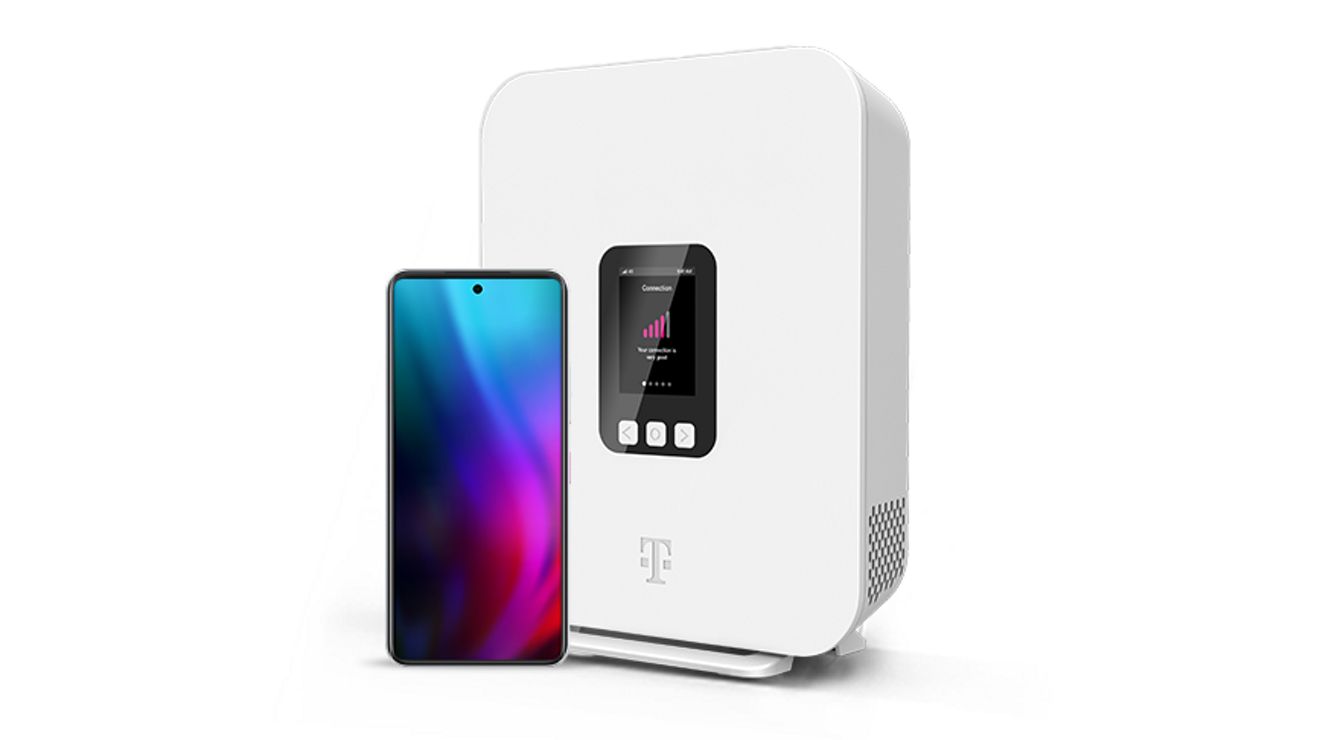 A T-Mobile Home Internet router and a phone