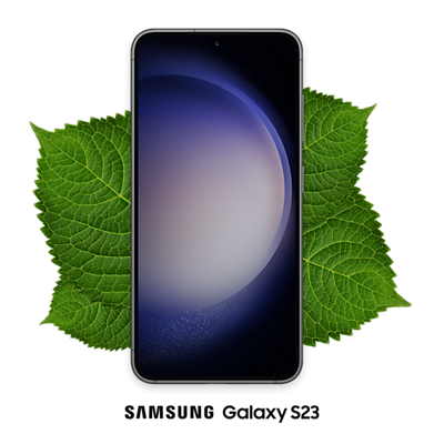Samsung Galaxy S23 phone with leaves