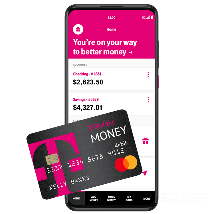 T-Mobile Money app on a smartphone. T-Money Money credit card.