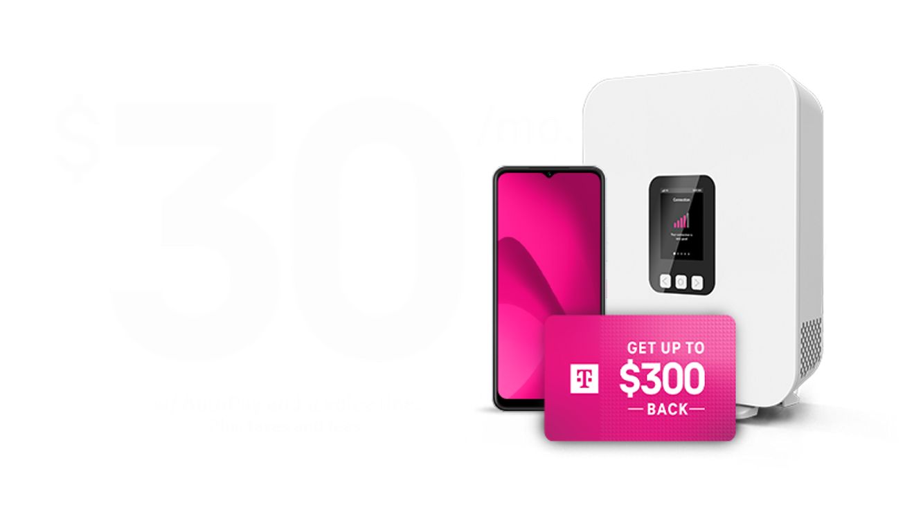 30 dollars a month per line with AutoPay and any voice line. Get up to $300 back. Plus taxes and fees.