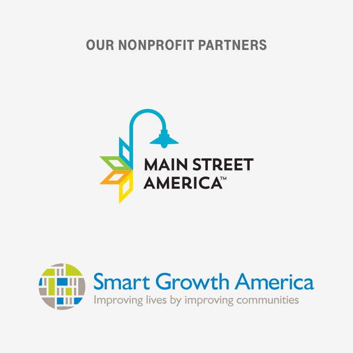 Logos of our nonprofit partners, Main Street America and Smart Growth America