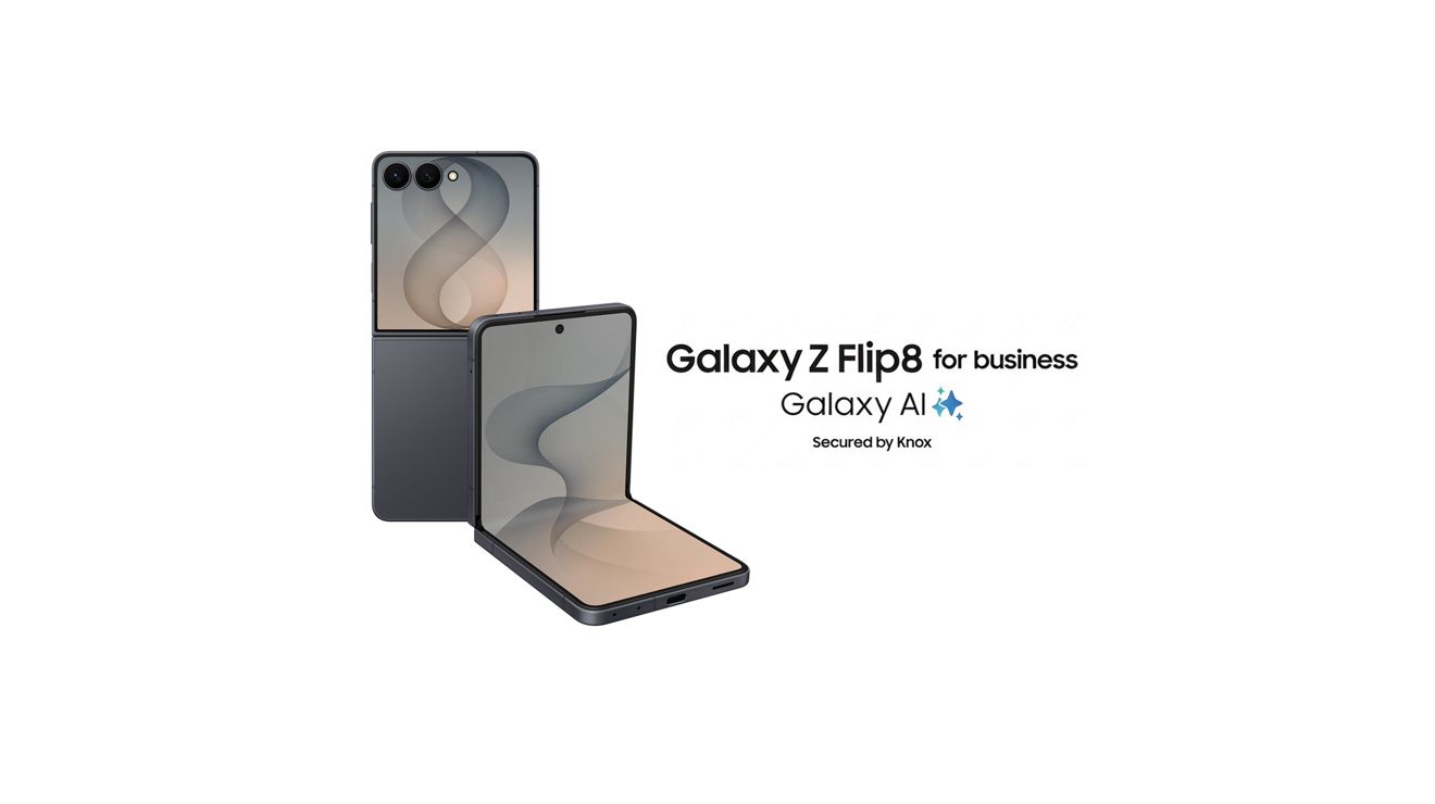 Two Galaxy Z Flip8 devices with Galaxy AI and secured by Knox, one half-folded, one fully open.