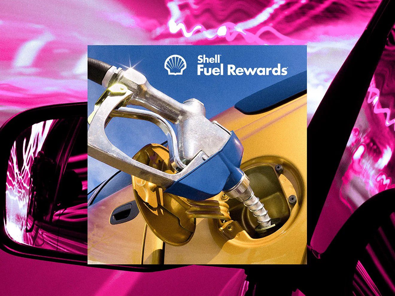 Shell Fuel Rewards gas nozzle fueling a car