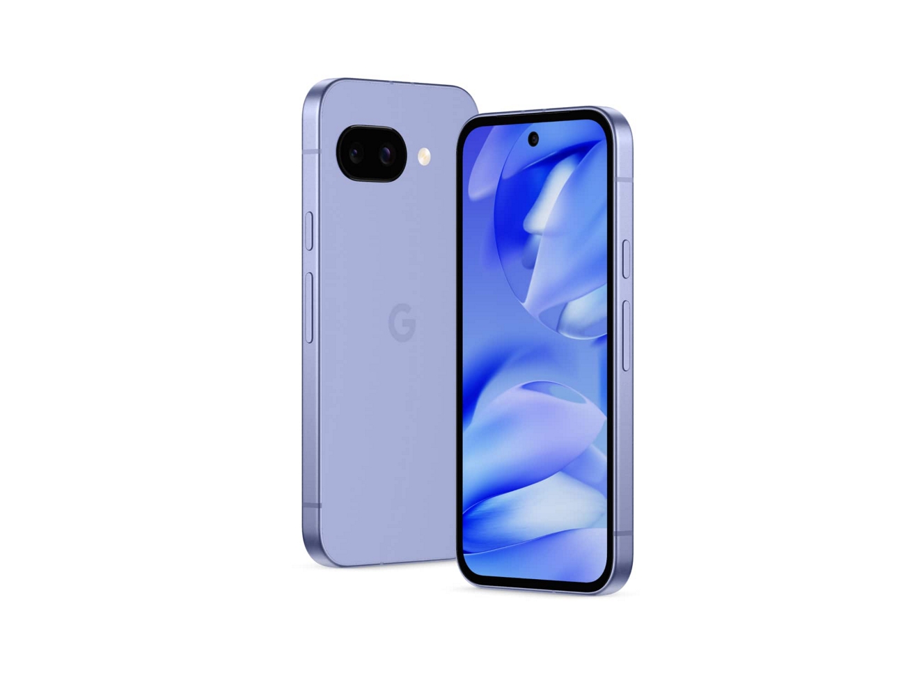 Two Google Pixel 9a devices, shown front and back.