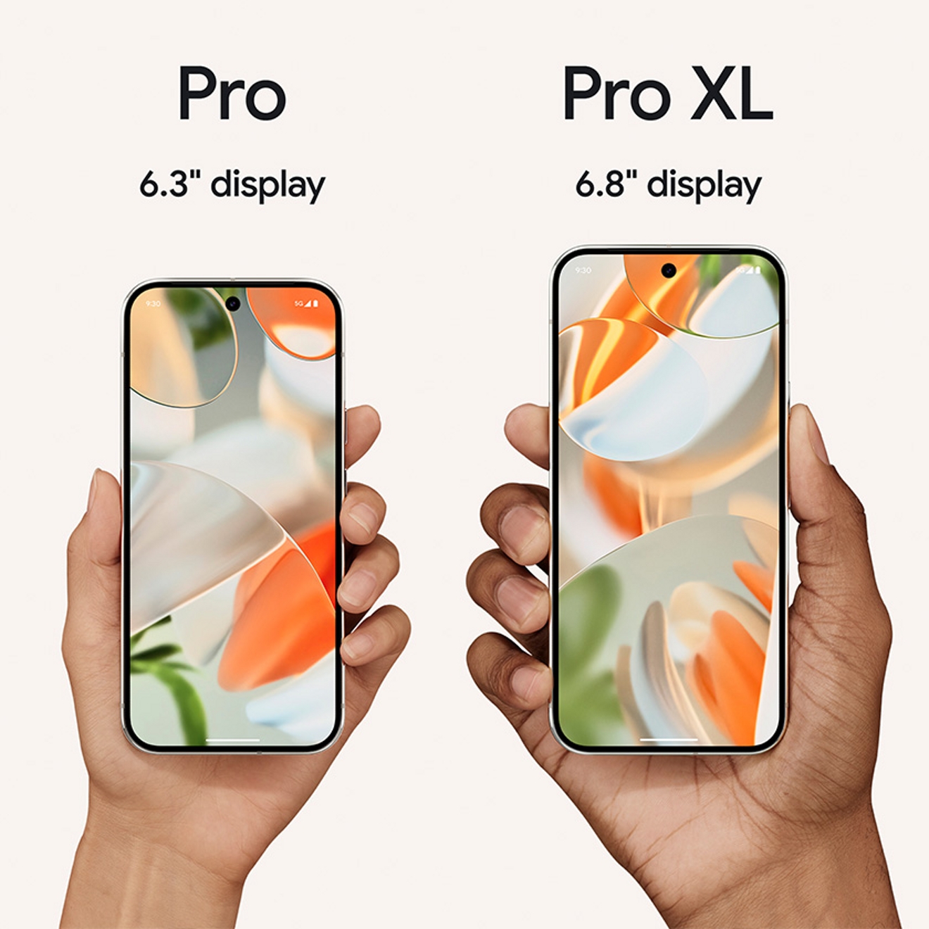 Two sizes of Google Pixel 9 pro shown and compared sizes 