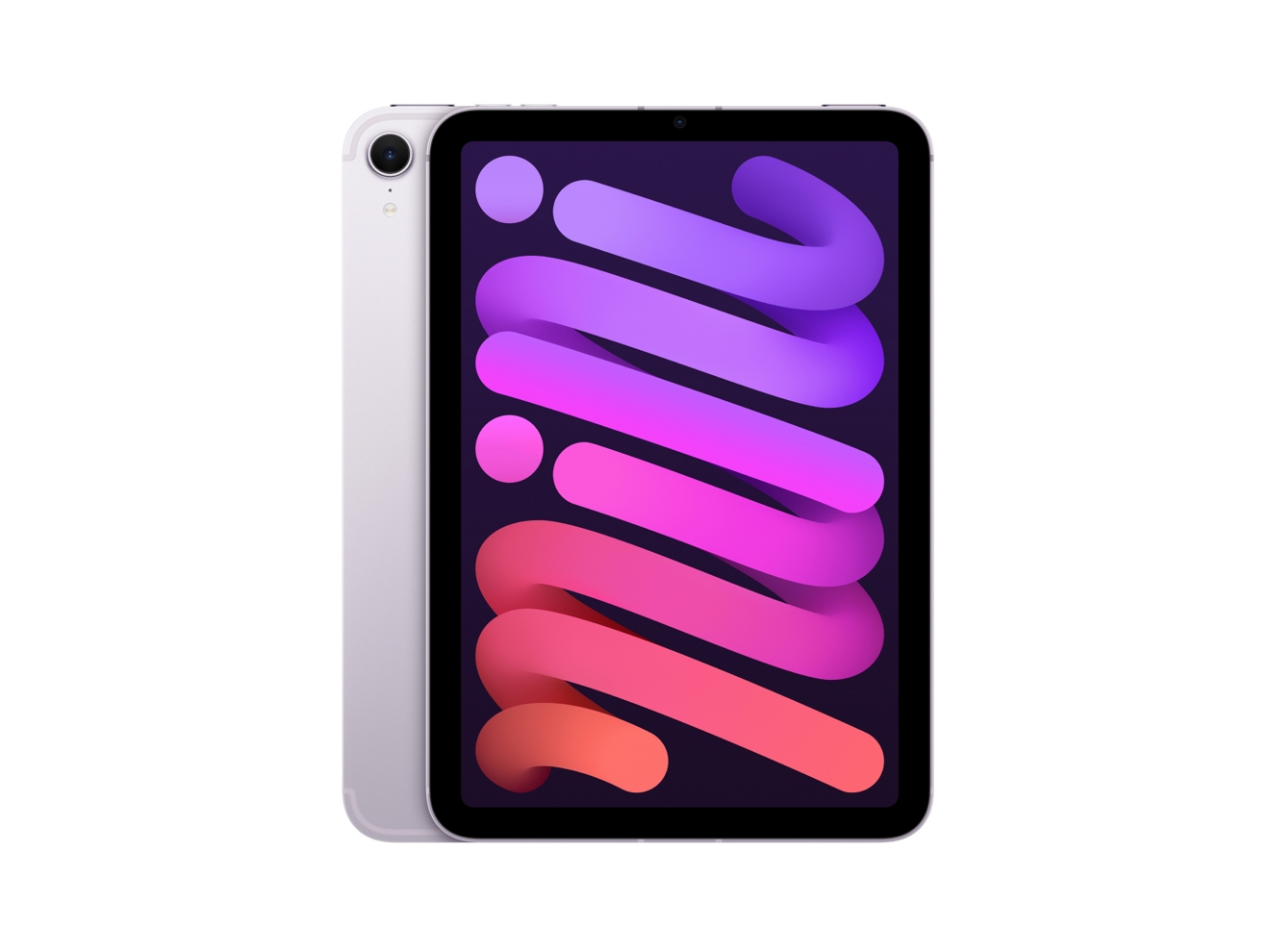 Two purple iPad mini devices, shown front and back.